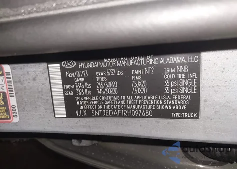 2024 Hyundai Santa Cruz Limited from USA, damaged, VIN 5NTJEDAF1RH097680